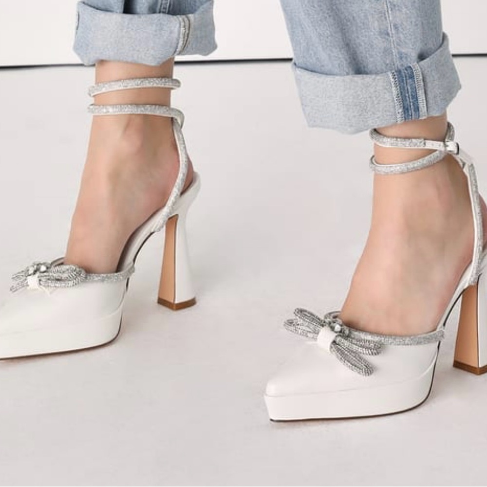 Lulu’s White Rhinestone Platform Pumps